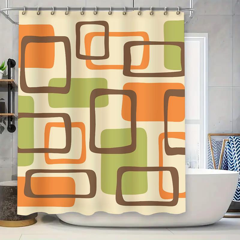 

Modern Rectangular Shapes Shower Curtain Bath Accessories Decor With Green And Orange Blocks Made From Water-Resistant Polyester W60H190(CM)-1 Pcs