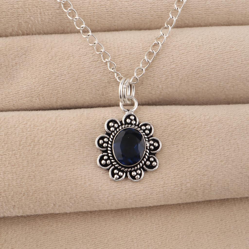 London Blue Topaz Gemstone 925 Sterling Silver Jewelry Oval Pendant 1.37" For Anniversary Gift CP-40-6