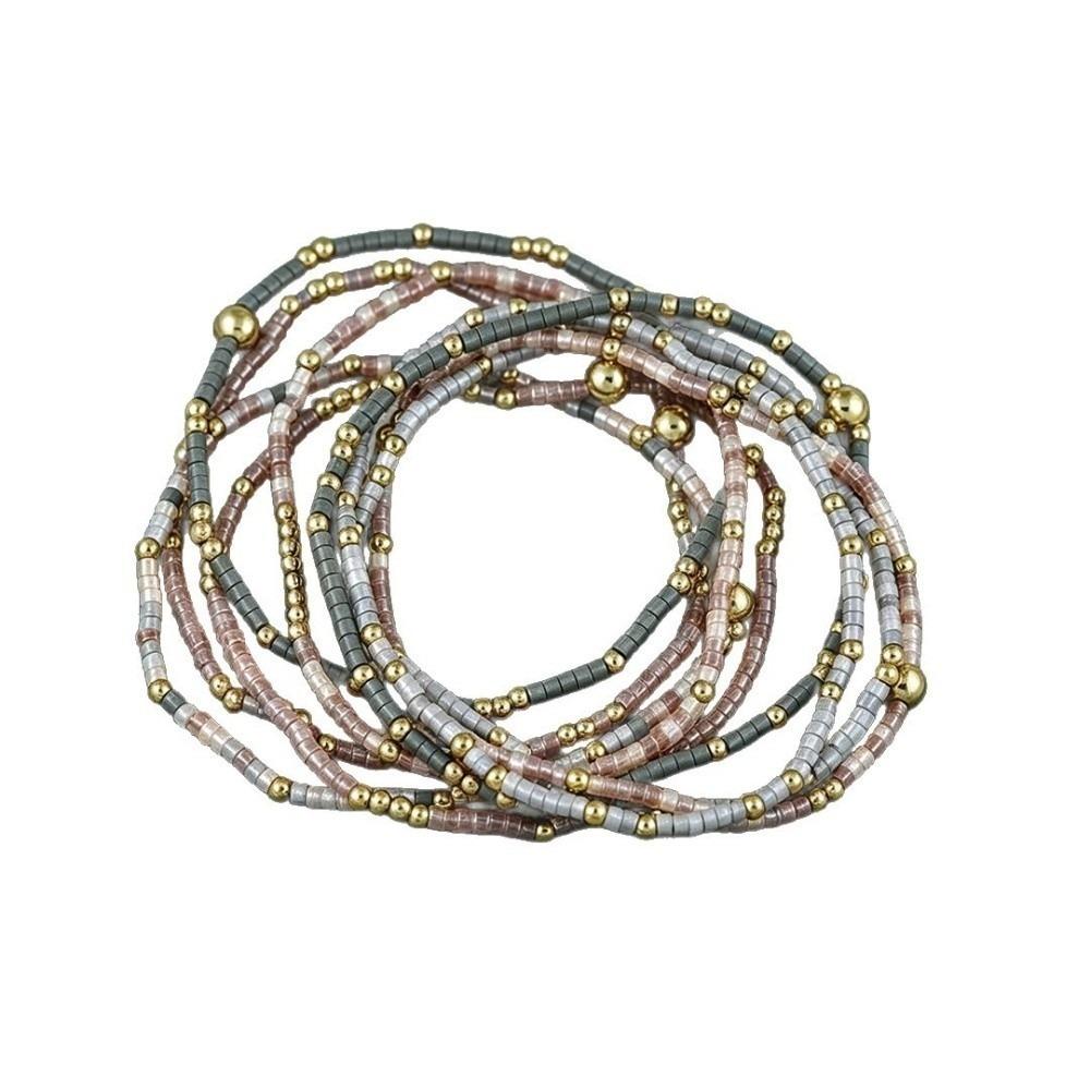 9pcs Set Multi-Layer Handmade Bracelet Set Bohemian Style Bead Bangle Set Women Daily Wear