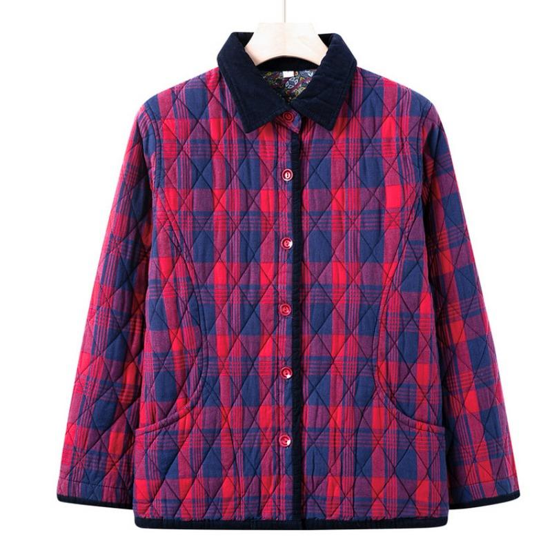 

Grandma autumn new plaid shirt medium old man clothes mother long sleeve coat old woman top 5XL (recommended 150-82.5kg)