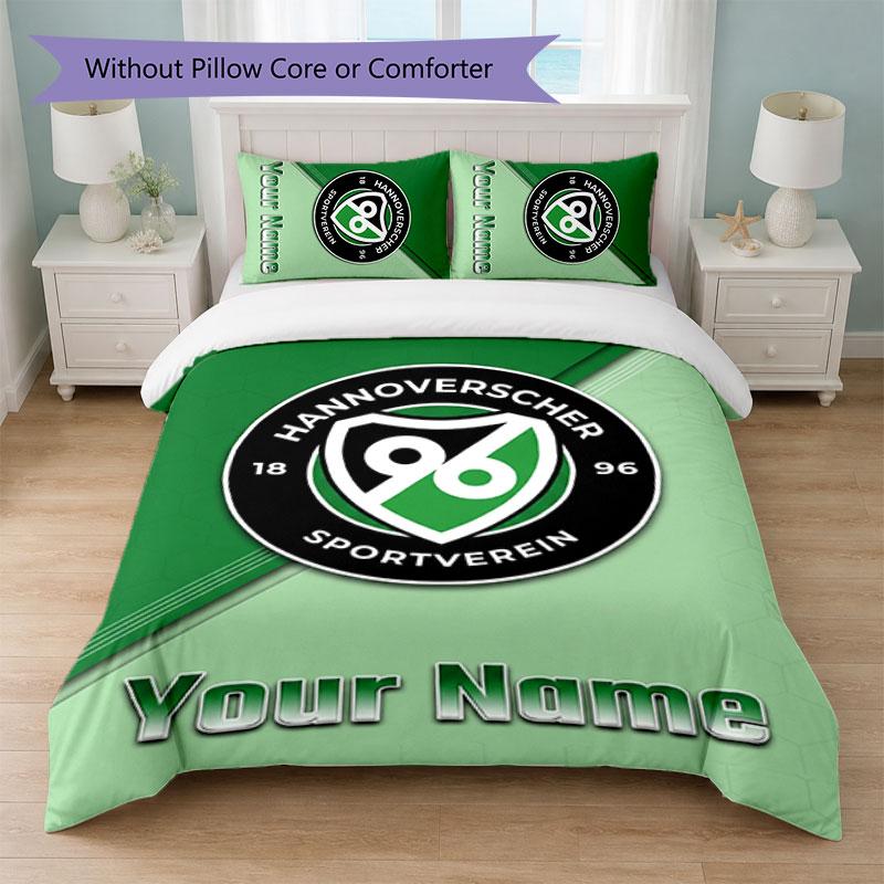 Hannover 96 Individuelles Namens-Text Bettwäscheset 1 Bettbezug + 2 Kissenbezüge Fußball-Logo Personalisierte Geschenkidee für besonderen Anlass Schlafzimmerdekoration 135cmx200cm