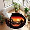 Moroccan Style Circular Carpet Desert Cactus Printed Floor Protection Mat Living Room Bedroom Kitchen Entrance Anti Slip Rug