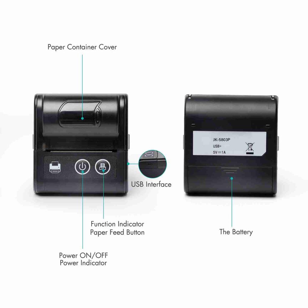 Mini Thermal Receipt Printer USB BT Connection 2 Inches 57mm Wireless Printer High Speed for Restaurant Sales Retail Shop