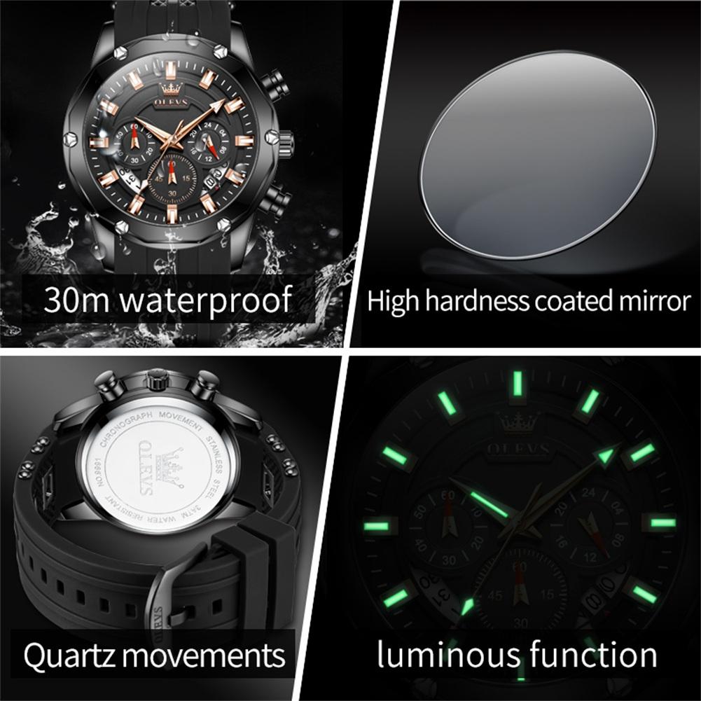 OLEVS Brand Watch Waterproof Tape Calendar Six Pin Timing Quartz Watch Sports Men's Watch 9991