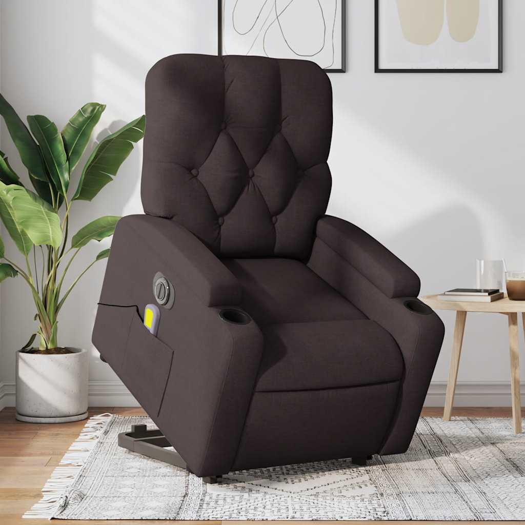 Electric Massage Chair with Lift Assist Dark Brown Fabric