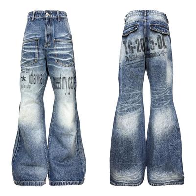 BeatStreet Retro American Blue Waed Bell Bot Jeans Women's Slim Fit Low Waist Faionable Long Trousers Autumn Design Trendy