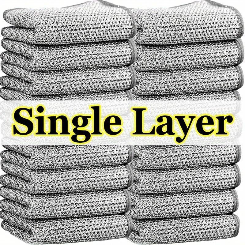 Double-Sided / Single-Sided Silver Fabric Dishcloth Dish Towel Absorbent Non-Stick Oil Dish Rag Housework Cleaning Oil Removal Kitchen Cleaning