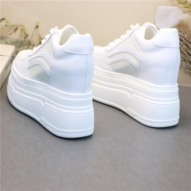 Fashion 12CM Air Mesh Sheepskin Leather Platform Wedge Sneaker Women Sandals Boots Women Spring Autumn Summer Board Shoes