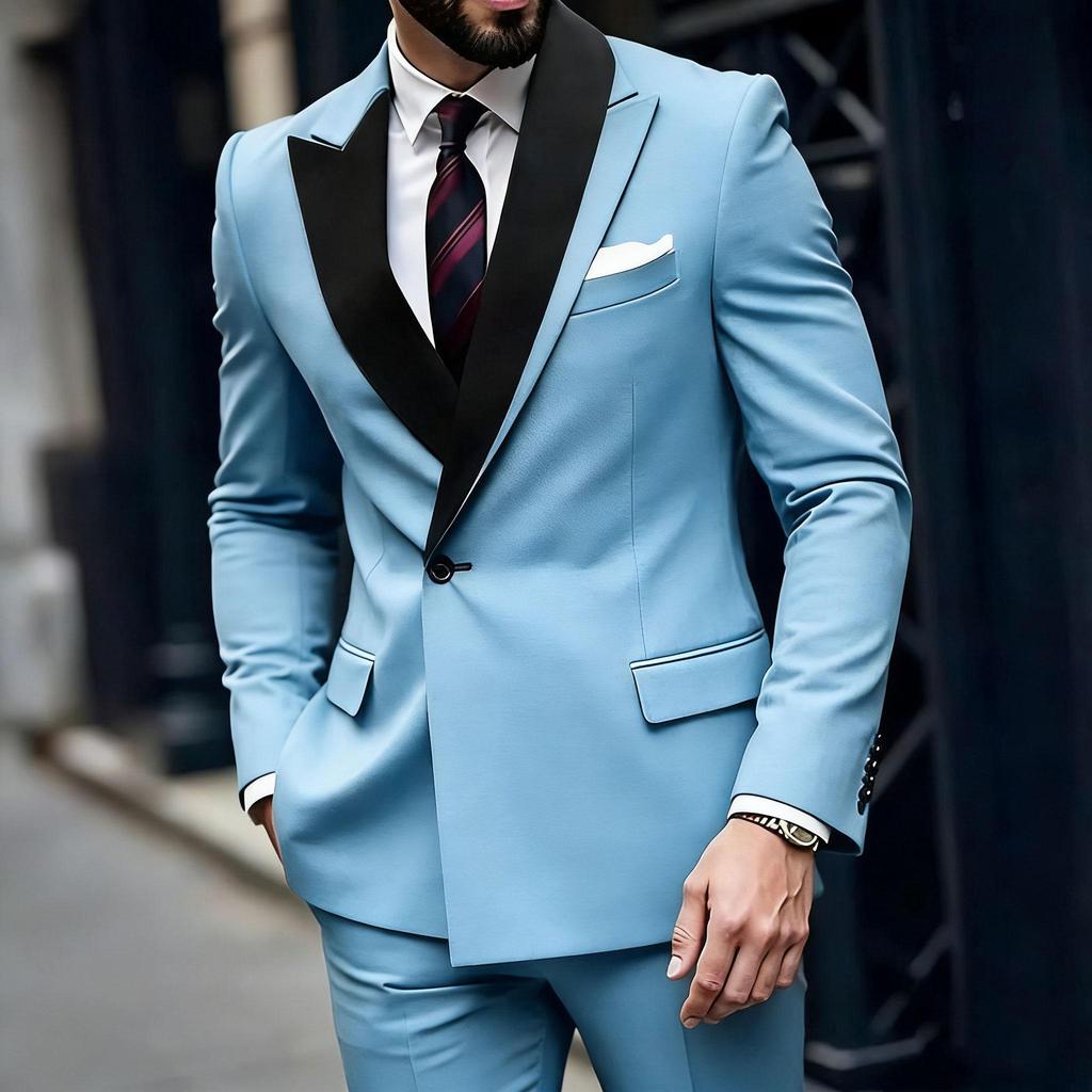 Unqiue Lapel Design Men Suits 2 Pieces Jacket Pants Sets One Button Flat Front Elegant Blazer Wedding Groom Male Clothing