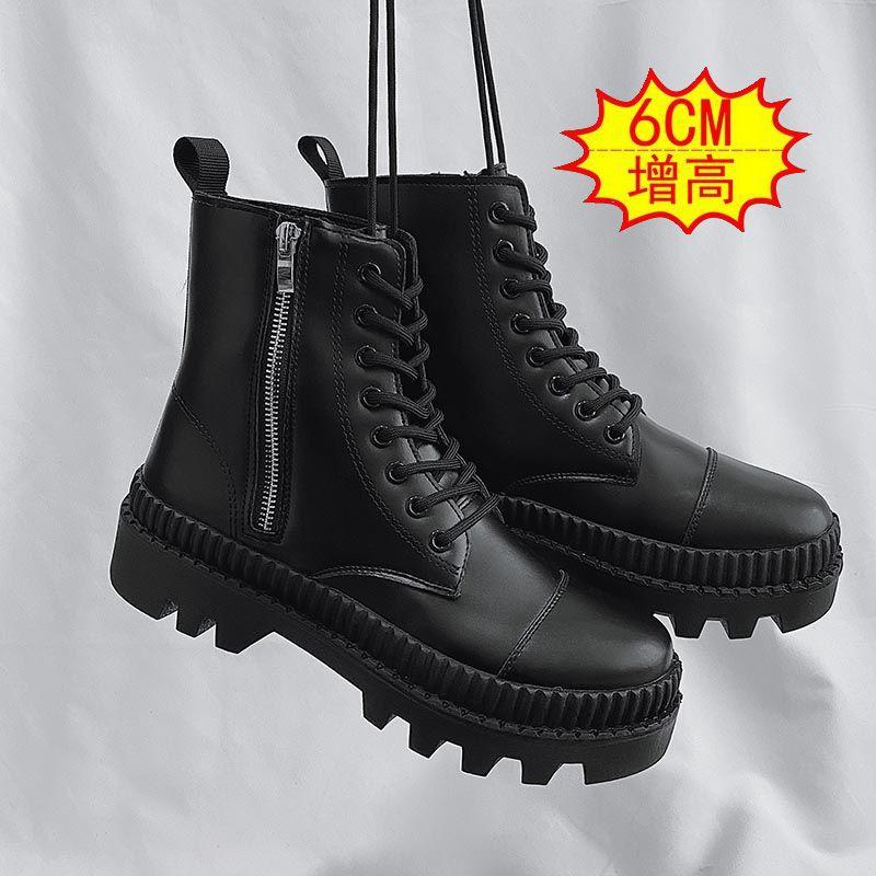 Men's British style high top leather boots trend side zipper autumn spring new work shoes large size  H718
