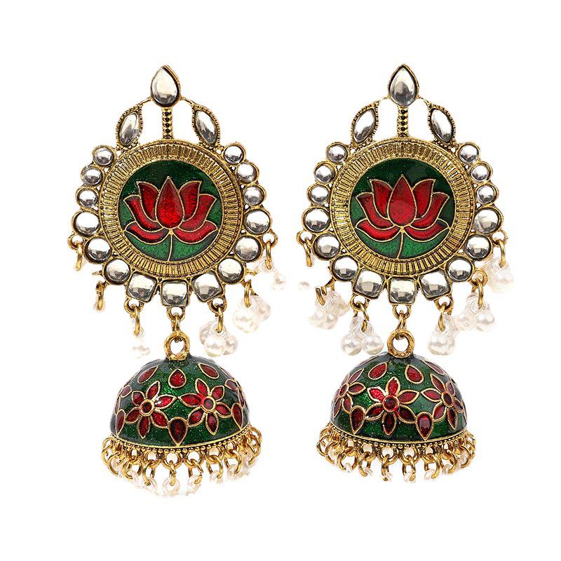 2024 Double Layer Crescent Moon Rhinestone Tassel Earrings - Vintage Indian Style Women's Long Earrings