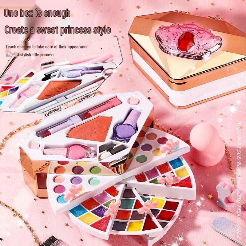 

2024 Детский набор для макияжа со светом и музыкой: Складная сумка через плечо - Идеальный подарок на день рождения Sealed Box: Makeup Diamond Bag + Light + Music золотой