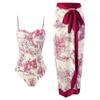 Women's Vintage Fashion Swimsuit Push Up Tummy Control Monikini Lace Up Cover-up Swimwear Set Two Pieces Slimming Close-fittingTankini Bathing Suit