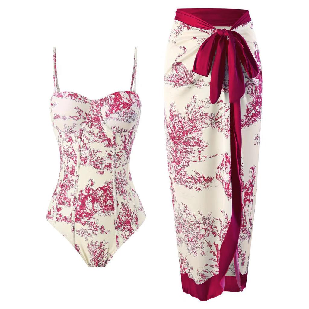 Women's Vintage Fashion Swimsuit Push Up Tummy Control Monikini Lace Up Cover-up Swimwear Set Two Pieces Slimming Close-fittingTankini Bathing Suit