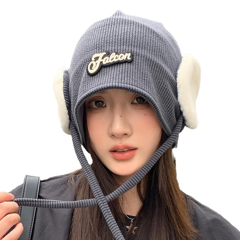 Warm Ear Protection Knitted Wool Hat with Big Head Circumference Showing Face Small Pile of Hats Versatile Head Hat