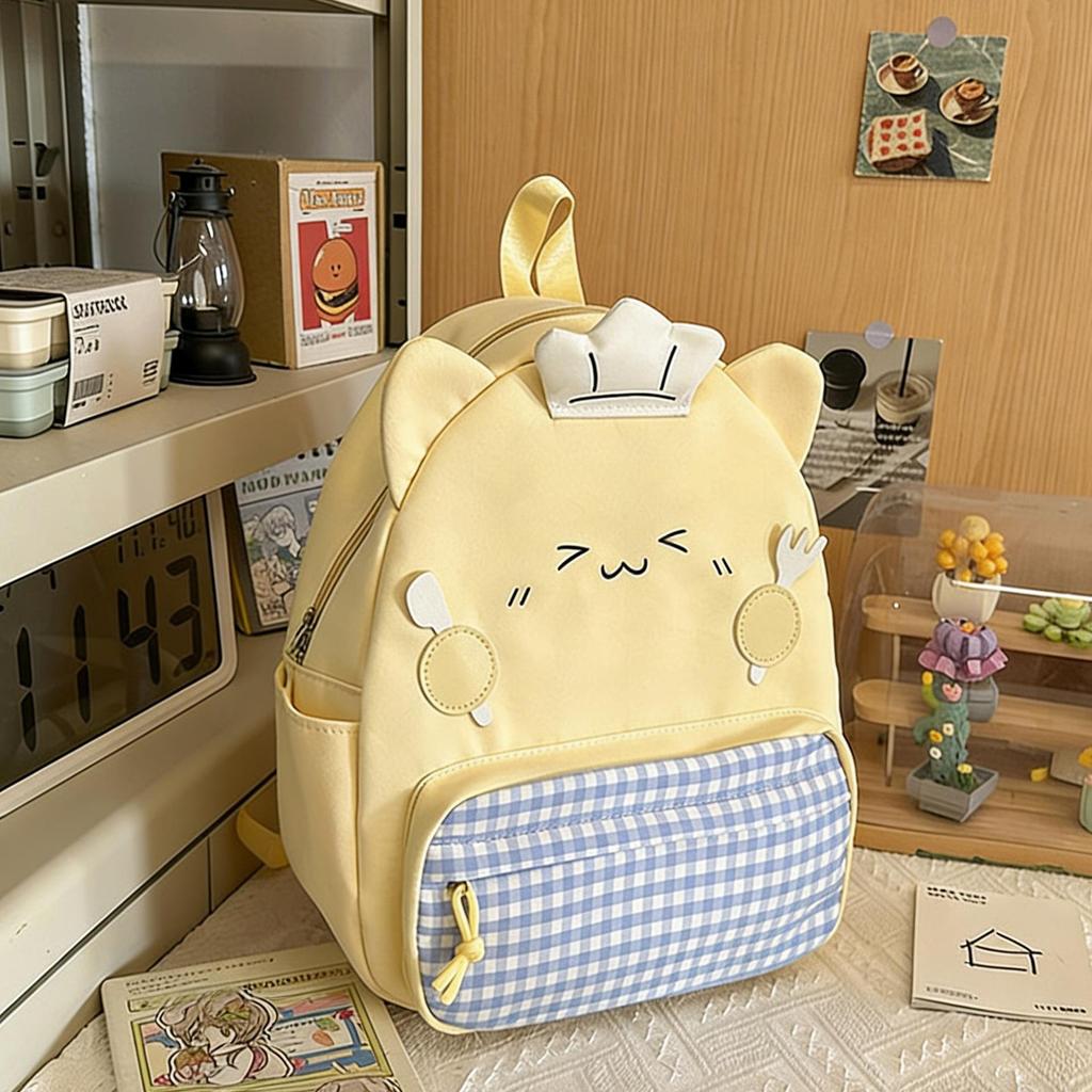 Schoolbag Cute Cartoon Plaid Backpack Female Student Travel Cat Small Backpack High Value Versatile Light Class Bag