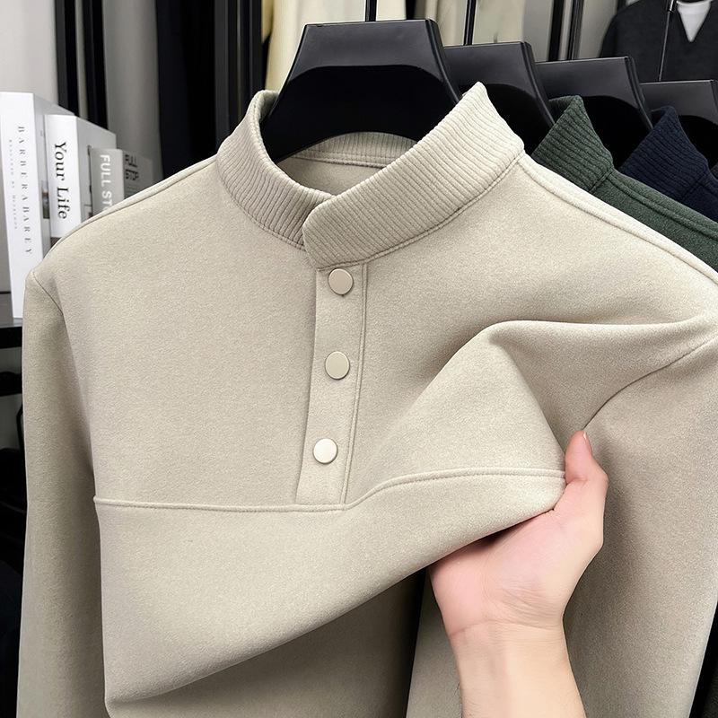

Men s Heavyweight Double-Sided Fleece Hoodie - Autumn/Winter Henley Collar Thick Pullover 2XL (suggested 150-165 catty)