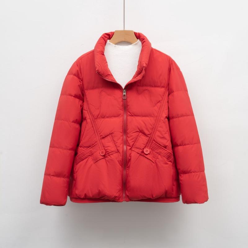 

Pinghu light down jacket women s new short fashion small loose stand-up collar white duck down warm winter coat L