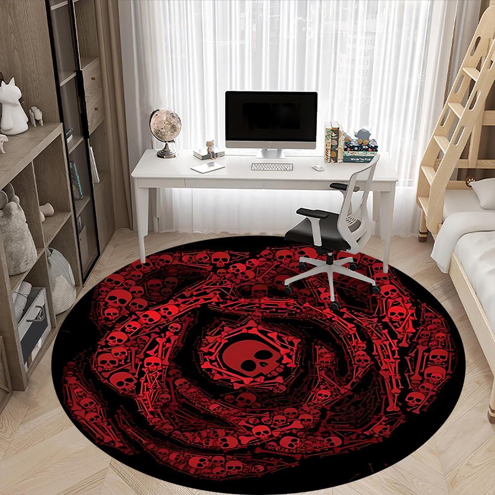 1pc Skull Pattern Carpet, Round Non Slip Durable Large Size Office Carpet, Suitable for Office
