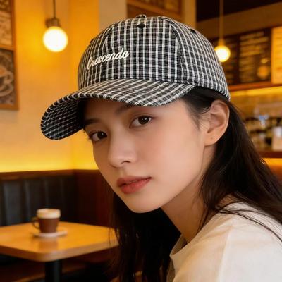 Spring/Summer New Trendy Brand Letter Embroidered Soft-Top Baseball Cap for Women, Fashionable Versatile Plaid Baseball Cap To Make the Face Look Sma