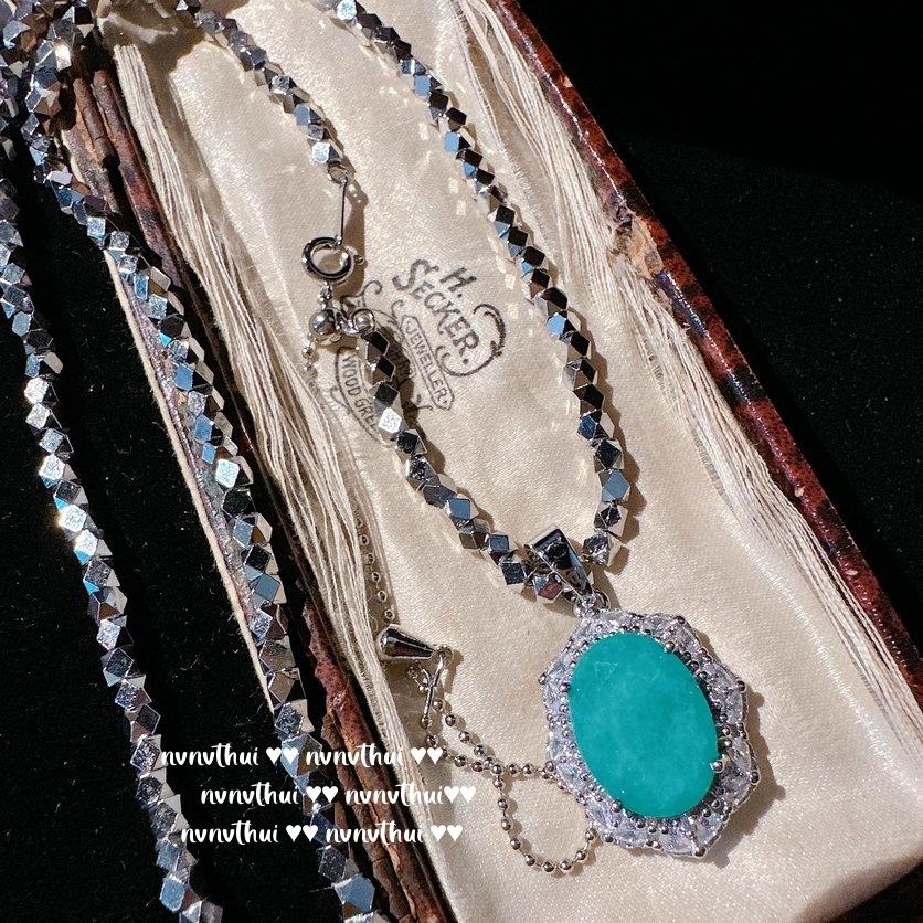 Brazilian Chalcedony Agate Gemstone Bracelet, Water Spirit And Rich Beans, Ice Blue Para Snowflake Zircon, Necklace.