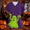 Women's Halloween Print Scrub Top with V-Neck and Pockets, Comfort Fit