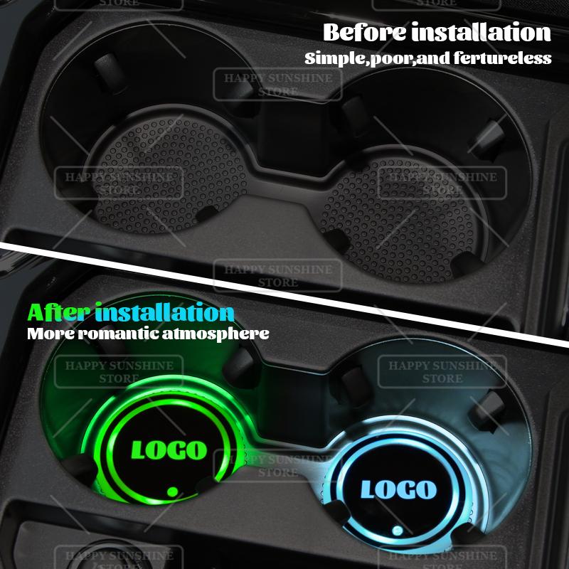 For Volvo S937 Colorful LED For Volvo S60 S90 V70 V60 R Design Logo Car Water Cup Mat Drink Holder Coaster Light Decorative Accessories