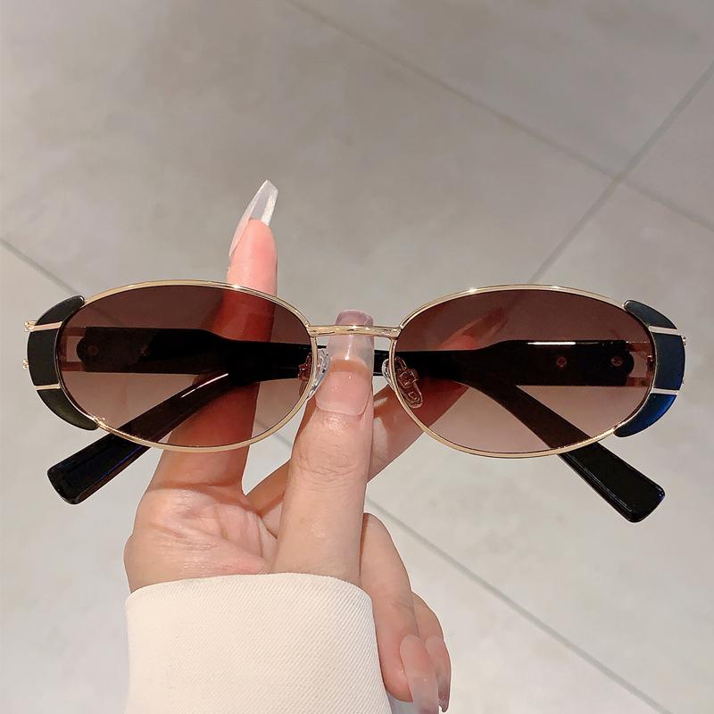 Fashion Leopard Decor Tawny Shades Women Retro Oval Metal Trends Sunglasses Ins Brand Design Ladies Sunglasses for Beach