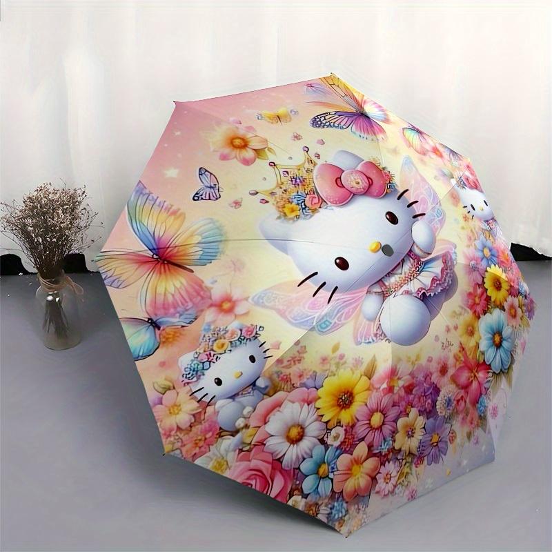 1pc Hello Kitty Floral Fantasy Umbrella with Plastic Handle,Suitable for All Seasons Home Travel Outdoor UmbrellaSanlio390