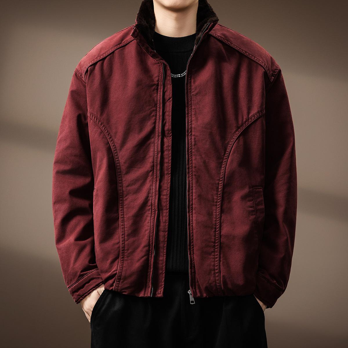 Men s Retro Barn Style Velvet Padded Winter Cotton Jacket 2XL (160-180 jin)