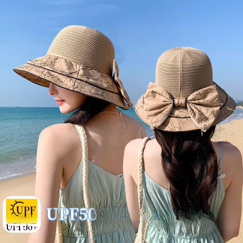 Korean Version of Outdoor Travel Foldable Breathable Sun Protection Bow Fisherman Hat Hat Women Summer New Knit Sun Protection
