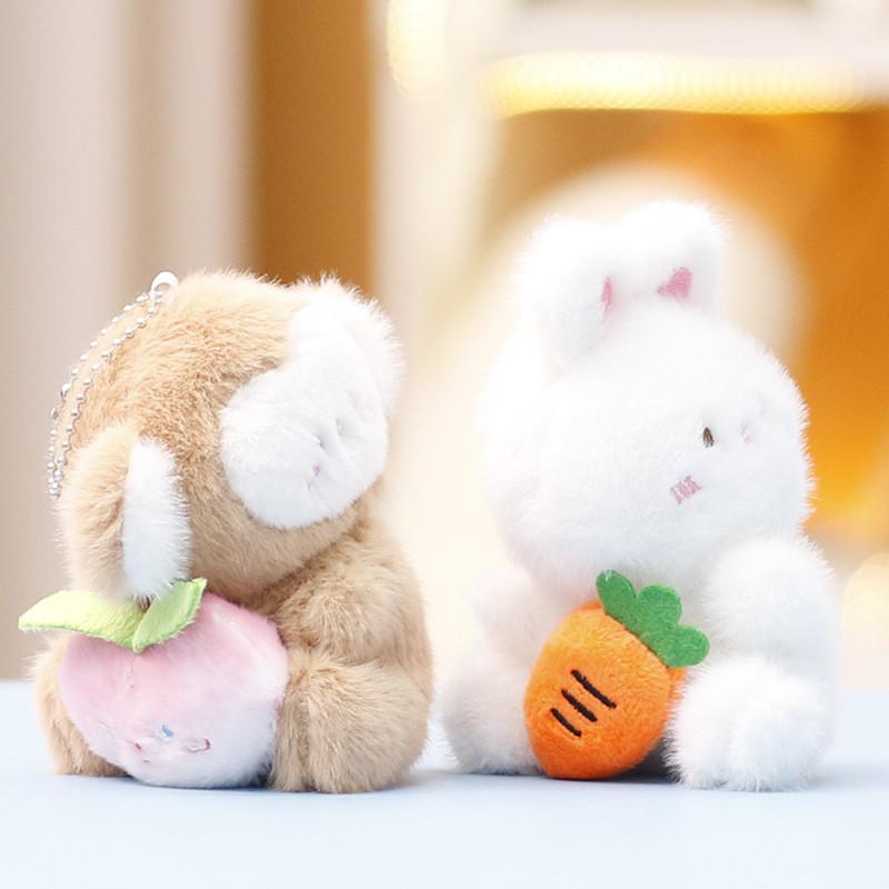 Monkey And Rabbit Plush Keychain With Carrot Peach Design For Girls Gift And Collectible Fun