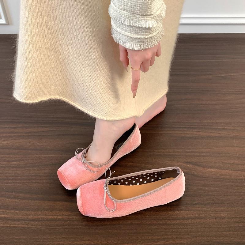 2026 New Spring Square Toe Women Ballet Flats Ladies Casual Shallow Slip On Shoes Eelgant Butterfly-knot Soft Sole Dress Shoes