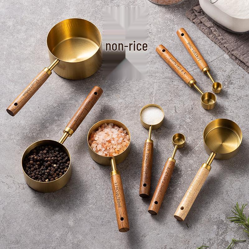 8-Piece Stainless Steel & Walnut Measuring Spoon and Cup Set for Baking and Coffee
