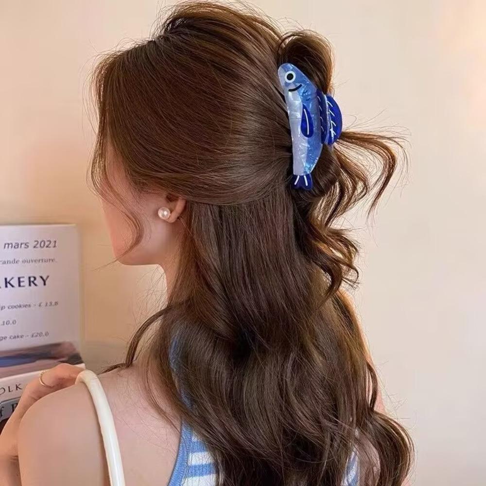 Barrette Sardines, Pince Sardines Fantaisie, Pince à Cheveux Forme Animale, Pinces à Cheveux en Acétate pour Femmes, Antidérapantes Uniques Mignonnes