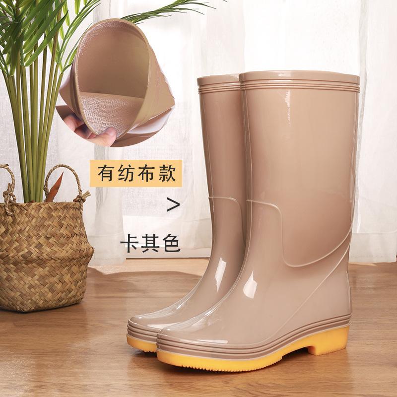 Water Shoes High Tube Rain Shoes Women's Long Rain Boots Beef Tendon Sole High Heel Velvet Waterproof Glue Shoes