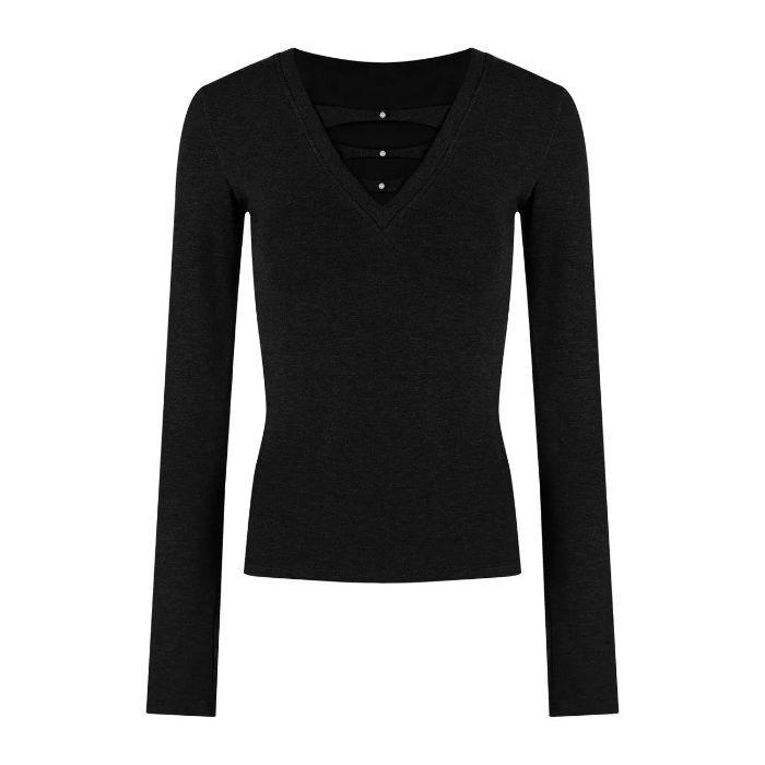 V-Neck Long-Sleeved Base Layer: Slim-Fit, Sexy, Hot Girl Style for Autumn/Winter; Pure and Desirable Temperament.