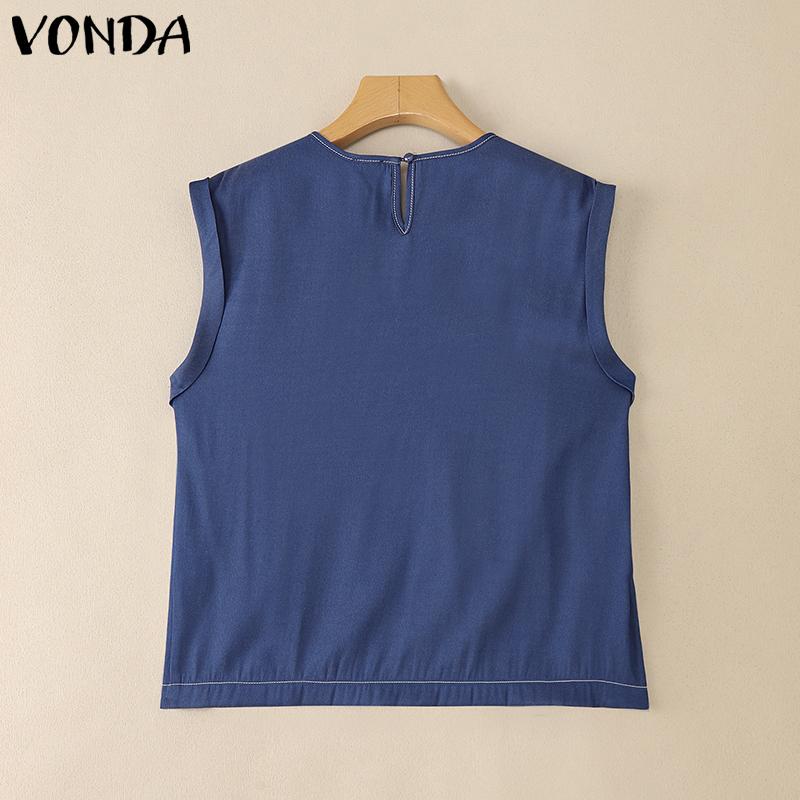 VONDA Womens Casual Sleeveless Ruffled Solid Color Tank Tops