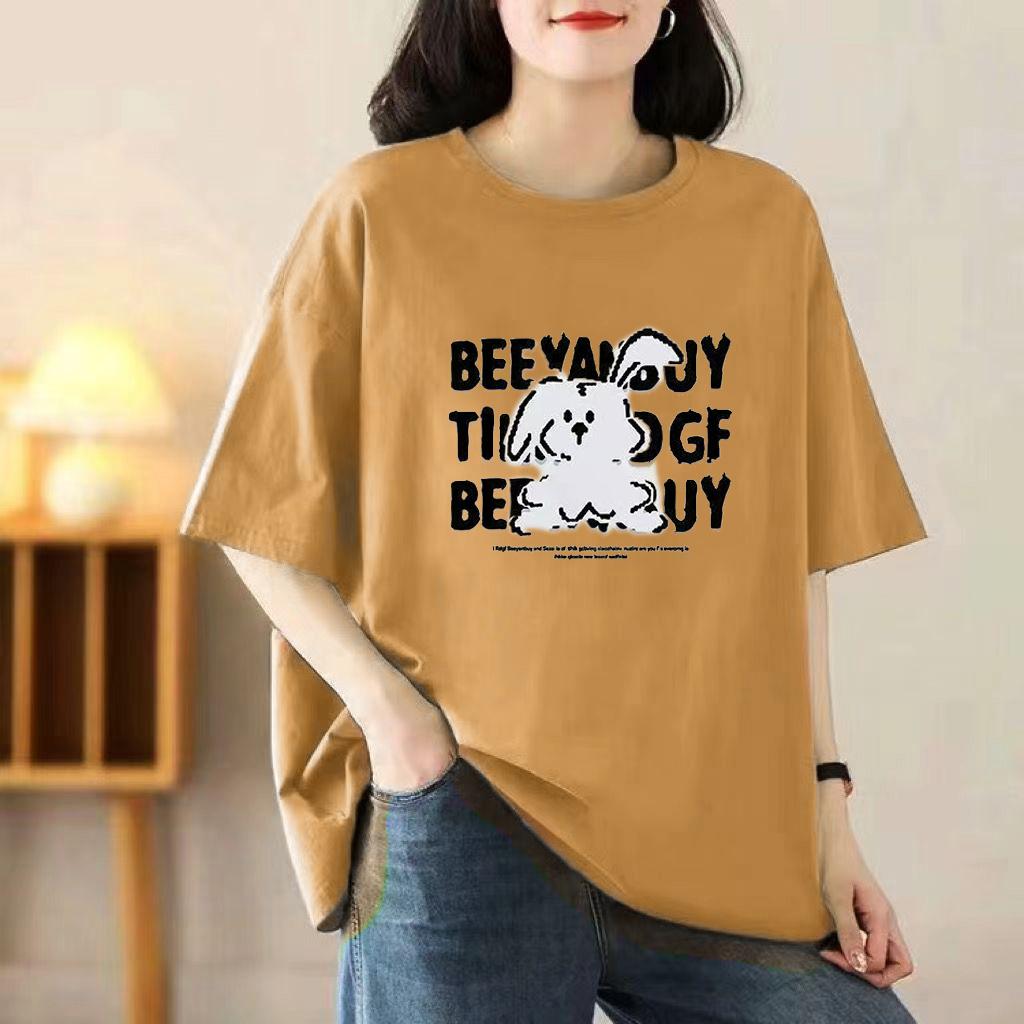 Sommer Damen Neues Cartoon-Druck Kurzarm-T-Shirt Lockere Oberteile