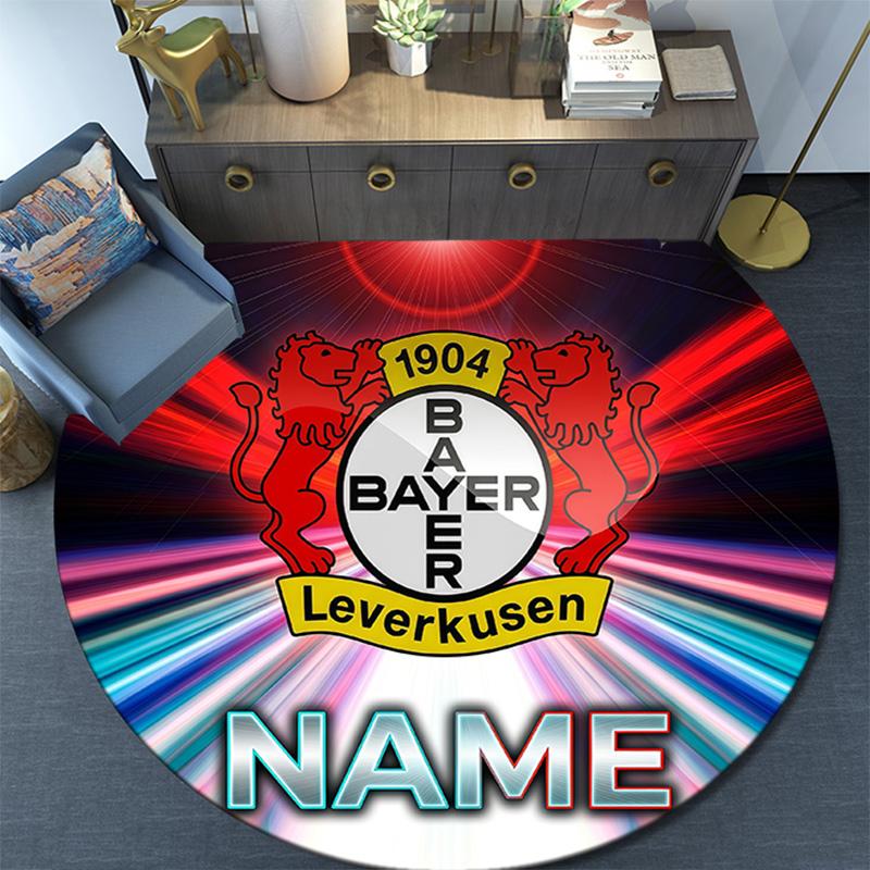 Custom Name Bayer Leverkusen Round Area Rug,Carpet Rug for Living Room Bedroom Sofa Playroom Decor,Non-slip Floor Mat
