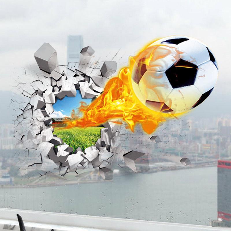 Modern Minimalist Pvc Wall Sticker With Colorful Fire Basketball Design For Boys Bedroom Decor