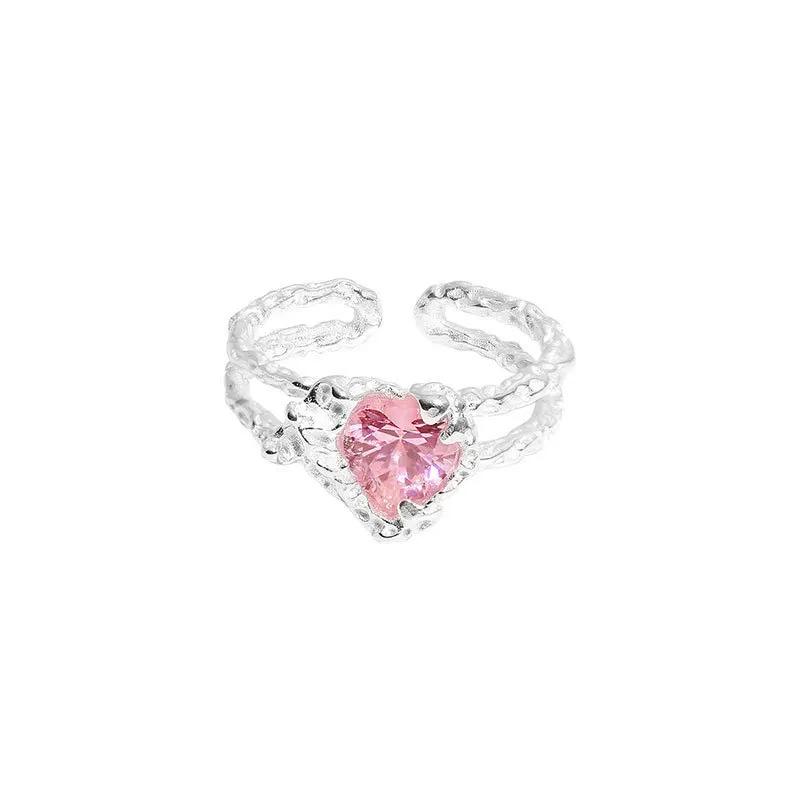 Fashion Sweet Cool Pink Heart Opening Ring Women Girls Y2K Adjustable Female Temperament Personality Finger Ring Jewelry Gifts