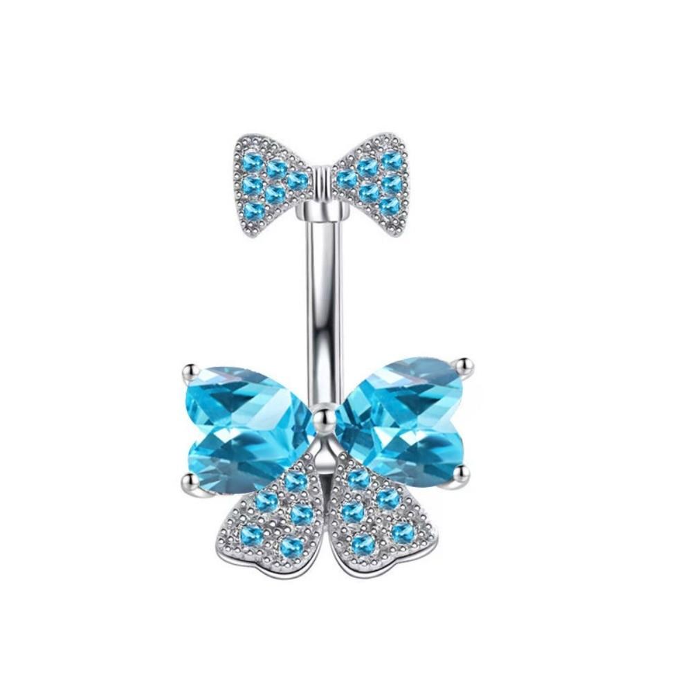 Stainless Steel Navel Piercing Jewelry Crystal Pink Bow Belly Rings Cute Belly Button Rings  Daily