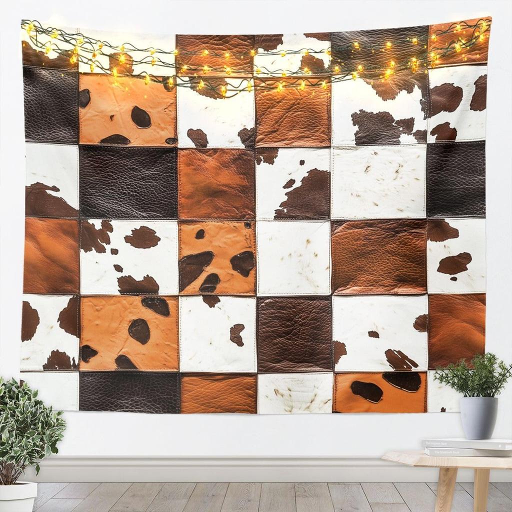 Modern Geometric Tapestry Brown Patchwork Texture Retro Wall Art for Living Room Bedroom Modern Art Wall Hanging Blanket Luxury