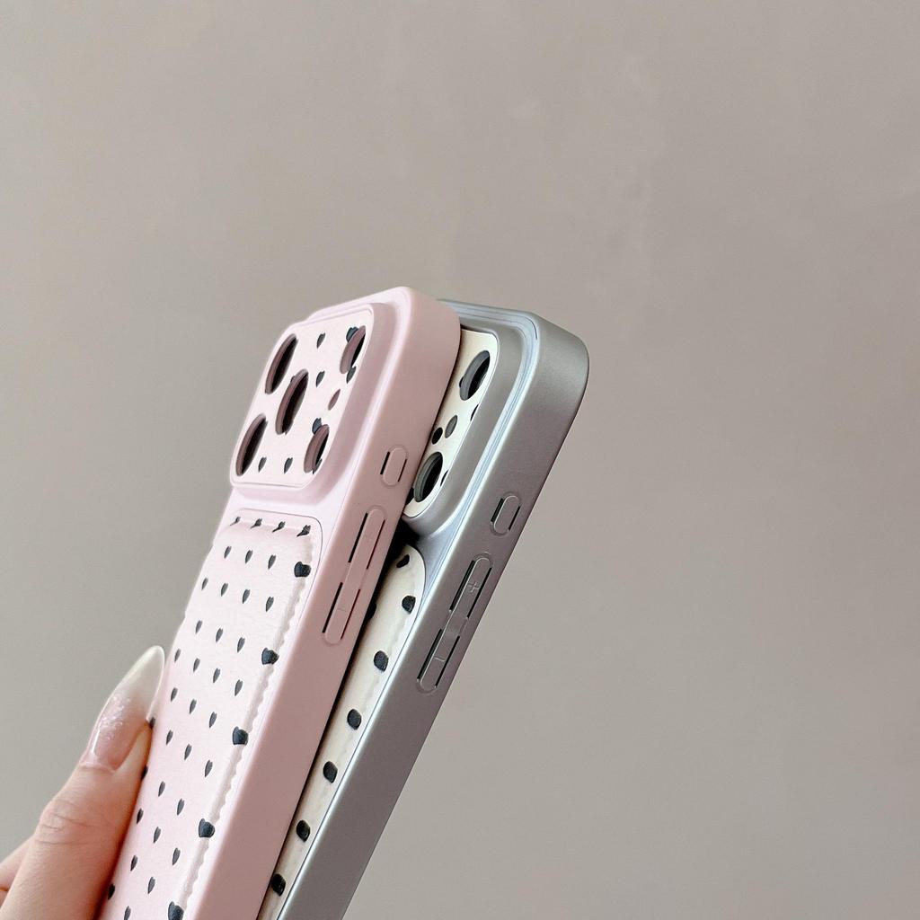 Korean Style Polka Dot Airbag Leather Phone Case for Apple 16/17Promax IP15, Large Hole Design, 14 New Style