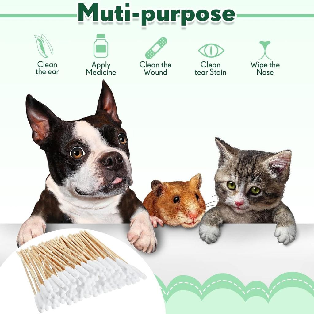 Eyxformula Dog Ear Cleaning Swabs Professional 12cm/4.72 Inch Bamboo Sticks Long Cotton Swabs with Extra Long Cotton Solution for Dog Ear Cleaning