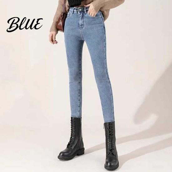 High-waist Jeans Women Winter Plush High Waist Thick Velvet Lined Slim Fit Pencil Pants Straight