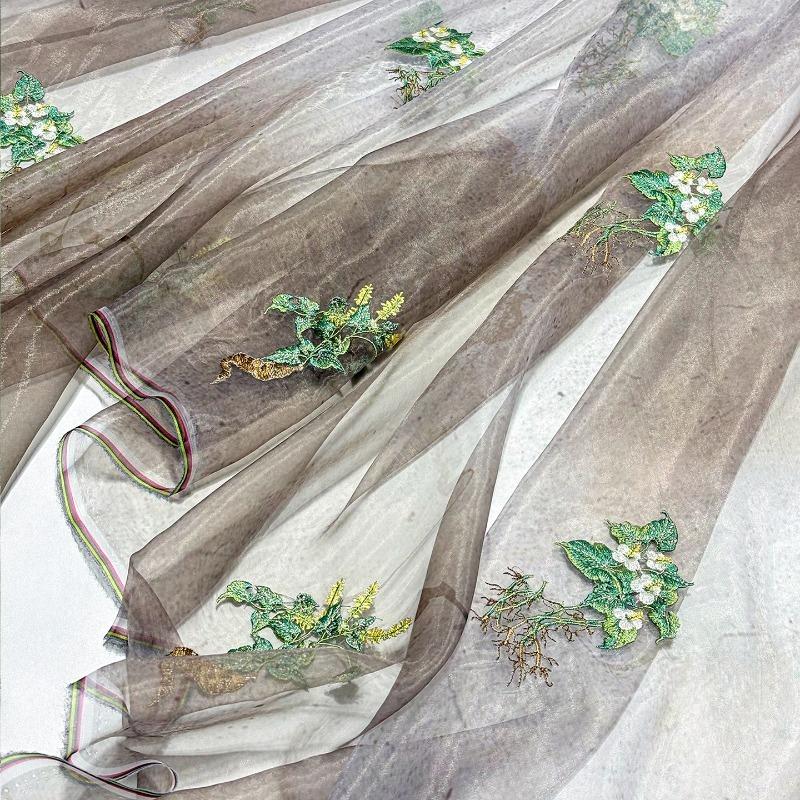 Herbal Medicine Pattern Embroidery Fabric for Sewing Hanfu Ancient Cheongsam Horse-face Pleated Skirt Clothing Designer Fabric