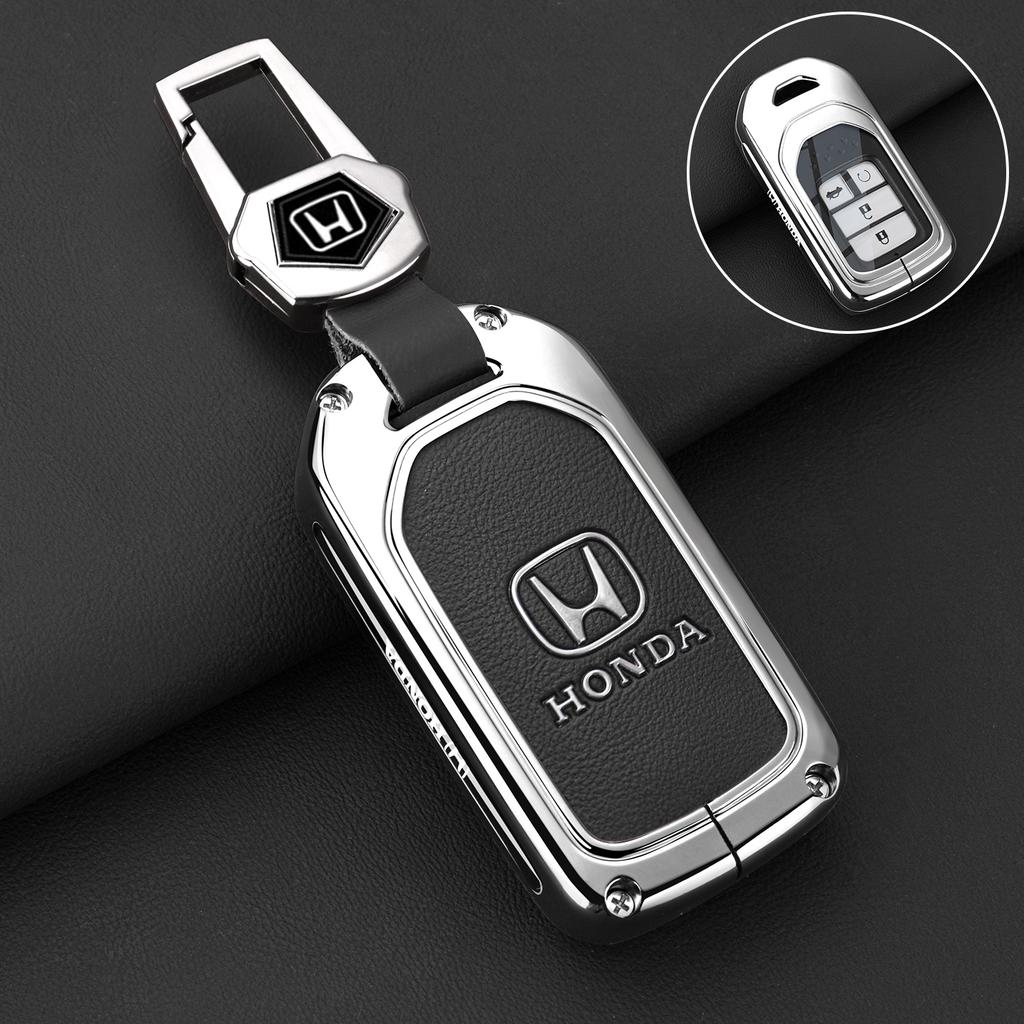 Alloy Leather Car Key Case Fob Cover Shell for Honda 2017 2018 19CRV Pilot Accord Civic Jazz Jade Fit HR-V Freed Accessories