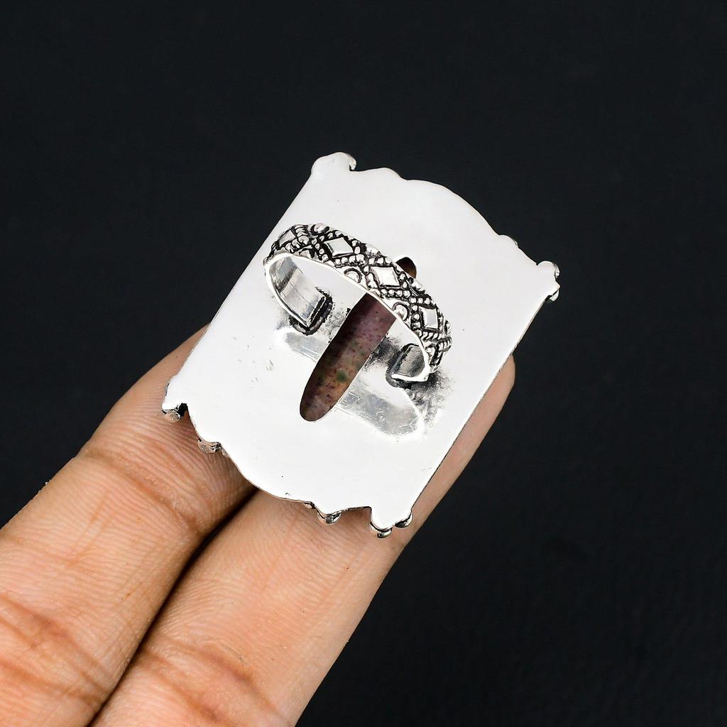 Natural Bloodstone Gemstone Solitaire Ring Size 6 925 Sterling Silver For Women